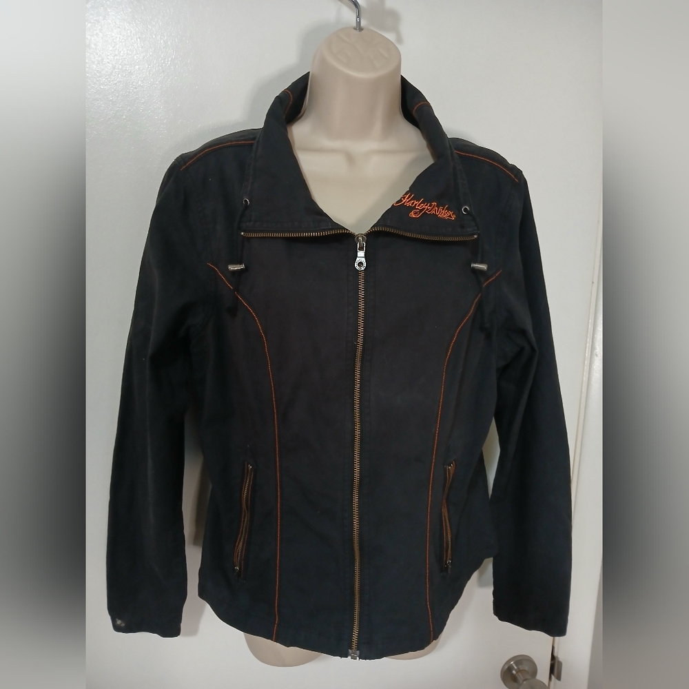 Harley-Davidson Women's Black and Orange Bomber Jacket